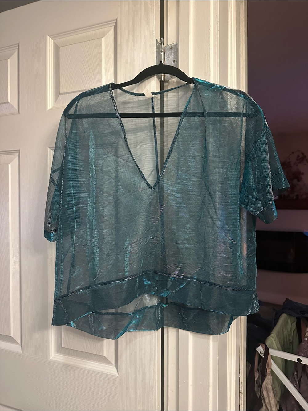 Intimately Free People Teal Metallic Mesh Top XS